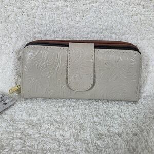 Stone Gray Mexican Handmade Floral Embossed Leather Tab Closure Wallet